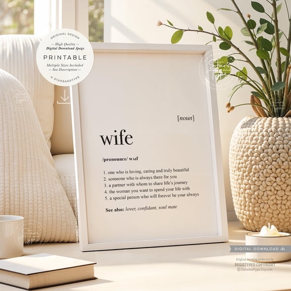 Wife Definition Dictionary Quote Poster, Unframed Size 8x12