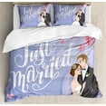 thumbnail image 1 of Wife Duvet Cover Set King Size, Hand-written Just Married Words with a Happy Newlywed Couple and Pink Hearts, Decorative 3 Piece Bedding Set with 2 Pillow Shams, Multicolor, by Ambesonne, 1 of 3