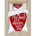 thumbnail image 1 of Wife Duvet Cover Set Twin Size, My Heart is Wherever You Are Romantic Phrase on a Heart Shape for Valentines Day, Decorative 2 Piece Bedding Set with 1 Pillow Sham, Ruby and White, by Ambesonne, 1 of 3