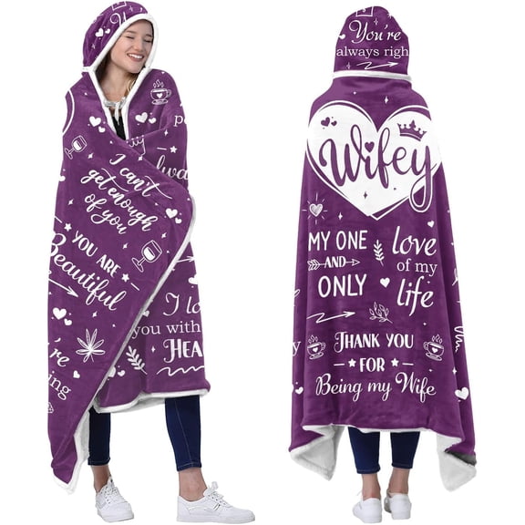 Wife Fleece Wearable Blanket Hoodie - Wife Gifts from Husband - Gifts for Wife for Christmas, Wife Birthday Gift Idea, Gifts for Her for Anniversary, Valentines Day Gifts for Her
