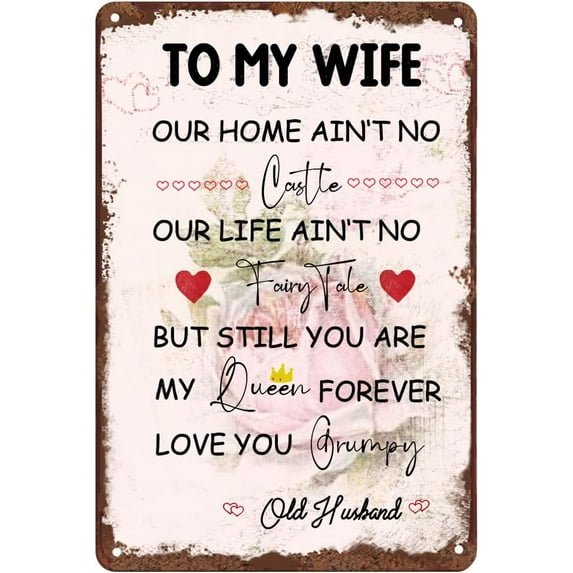 to My Wife Gift from Husband Vintage Tin Sign I Love You Vintage Aluminum Sign Anniversary Birthday Mothers Day Valentines Day Christmas Romantic for Wife 12x8 inches