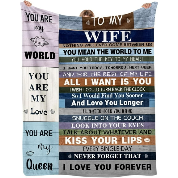 Wife Gifts from Husband, Wife Birthday Gift Ideas, Wedding Anniversary Romantic Gifts for Wife Her, I Love You Gifts for Her, Flannel Throw Blanket to My Wife 60"x50"