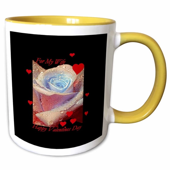 3drose, Wife Happy Valentines Day, 15oz Two-tone Yellow Mug
