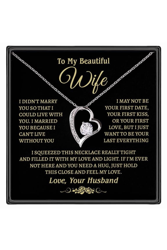 To My Wife Heart Necklace From Husband - Forever Love Necklace For Women With Box - Sentimental Birthday Anniversary Valentine'S Day Her #4 #1754, Gold Forever Love Necklace