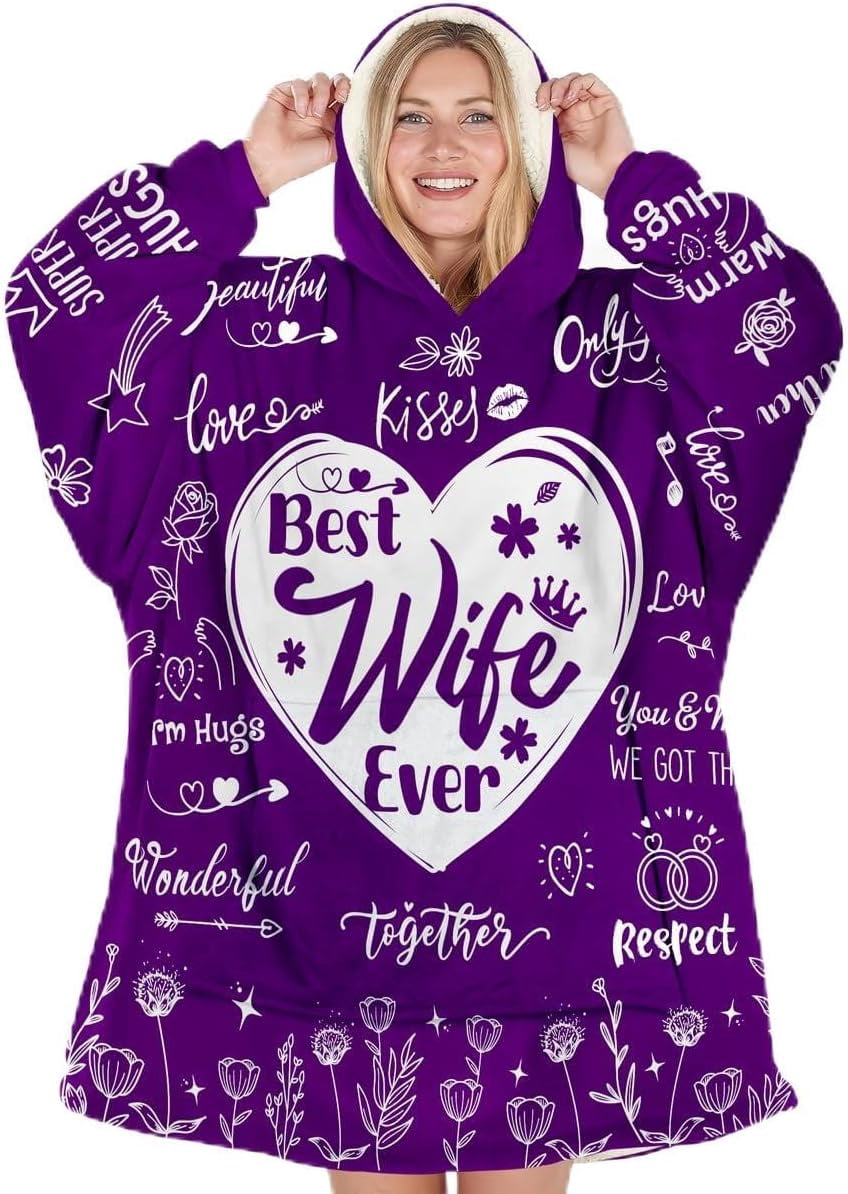 for Wife Hoodie Blanket from Husband, Best Wife Ever Wearable Hoodie, for Wife Girlfriend from Husband Boyfriend, Birthday Gifts for Wife from Husband