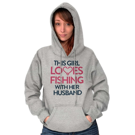 Wife Husband Loves Fishing Cute Girly Hoodie Sweatshirt Women Brisco Brands L