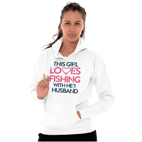Wife Husband Loves Fishing Cute Girly Women Plus Size Graphic Pullover Hoodie Brisco Brands 2X