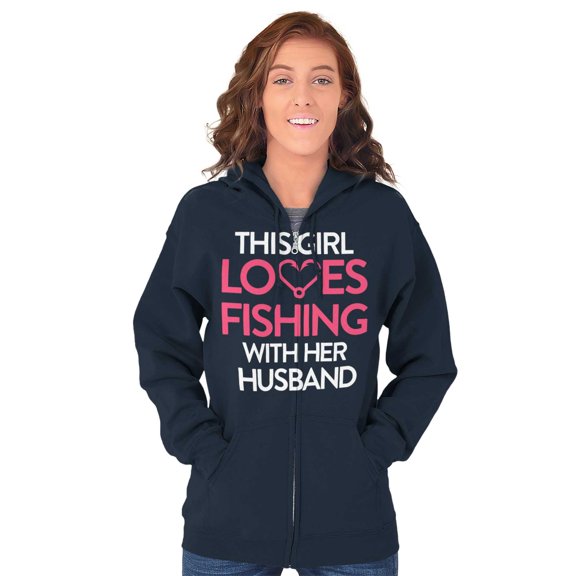 Wife Husband Loves Fishing Cute Girly Womens Plus Size Graphic Zipper Hoodie Brisco Brands 4X