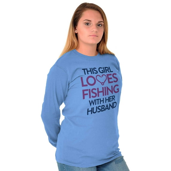 Wife Husband Loves Fishing Cute Girly Women's Long Sleeve T Shirt Brisco Brands X