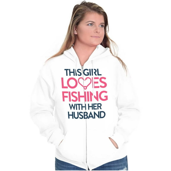 Wife Husband Loves Fishing Cute Girly Zip Hoodie Sweatshirt Women Brisco Brands X