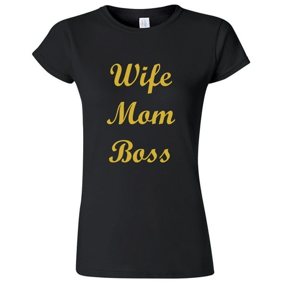 Wife Mom Boss T-Shirt Gold Print Lady Tee Family Mother Gift Color Black 2X-Large