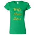 thumbnail image 1 of Wife Mom Boss T-Shirt Gold Print Lady Tee Family Mother Gift Color Irish Green Small, 1 of 2