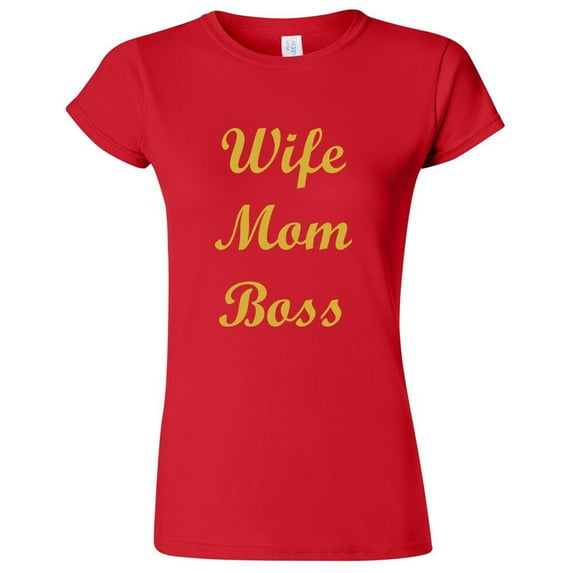 Wife Mom Boss T-Shirt Gold Print Lady Tee Family Mother Gift Color Red 2X-Large