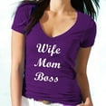 thumbnail image 1 of Wife Mom Boss V-neck T-shirt Funny Love Cute Mother Tee Color Purple X-Large, 1 of 2