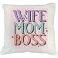 thumbnail image 1 of Wife, Mom, Boss with Leopard Print Art Merch Gift, White Pillow Case 18X18 IN, 1 of 1