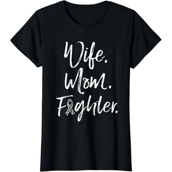 Wife Mom Fighter T-Shirt NET Cancer Zebra Ribbon Awareness