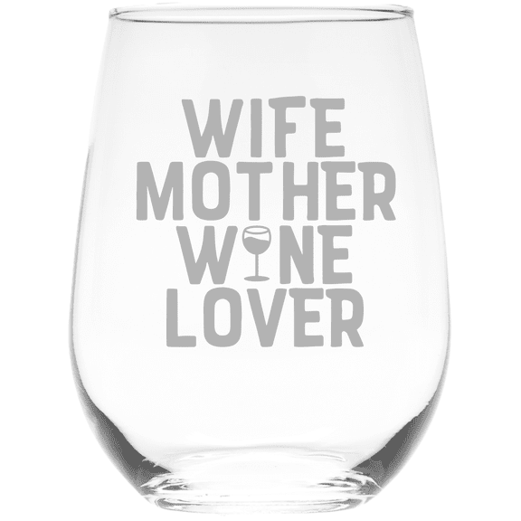 C&M Personal Gifts 17 oz Wife Mother Wine Lover Stemless Wine Glass