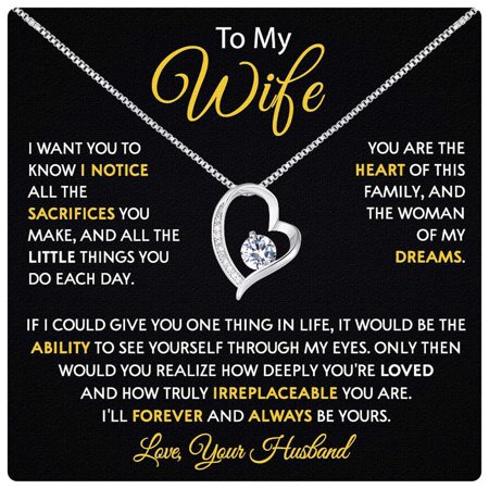 To My Wife Necklace From Husband With Heartfelt Message & Elegant Box - Soulmate Necklace For Women, Romantic Jewelry Her On Birthday, Anniversary #2123, White Forever Love Necklace