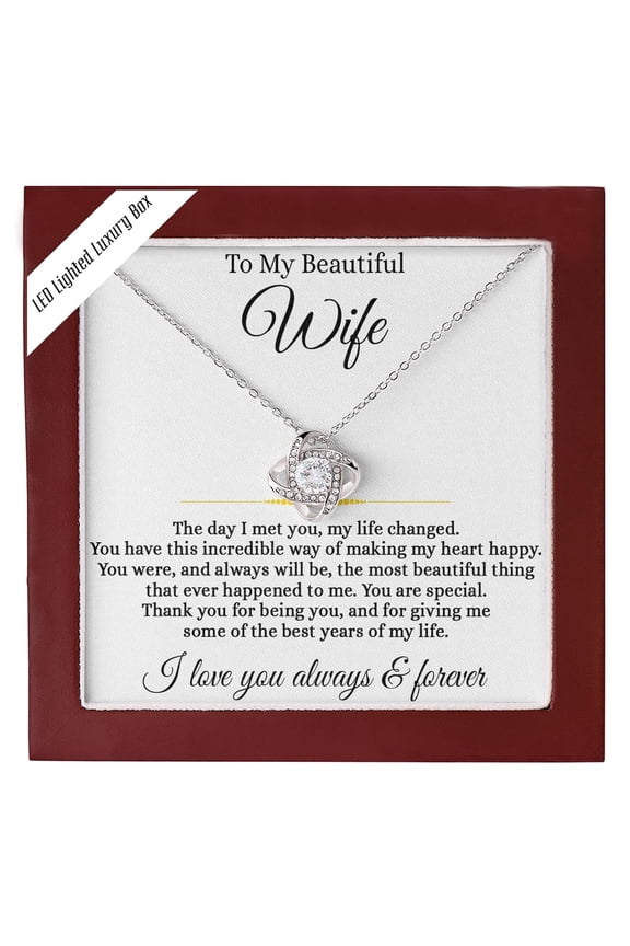 To My Wife Necklace From Husband With Love Knot Message, To My Soulmate Necklace For Women, Necklace For Wife From Husband, Valentines, Romance Wife Birthday Ideas #360, White Love Knot Necklace