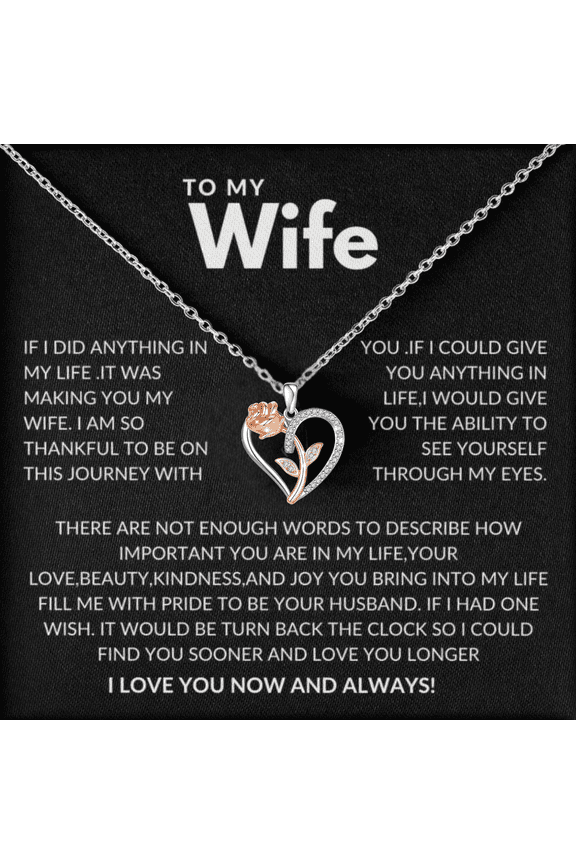 To My Wife Necklace from Husband with Message Card Romantic Gifts for Wife S925 Sterling Silver Necklace for Women, Wife Jewelry Rose Gold, Wife Birthday Anniversary Valentines Mothers Day Gifts