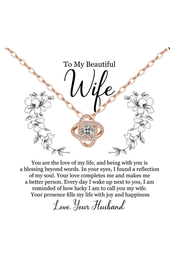 BluxeTo My Wife Necklace from Husband with Message Card Romantic Gifts for Wife S925 Sterling Silver Necklace for Women, Wife Jewelry Rose Gold, Wife Birthday Anniversary Valentines Mothers Day Gifts