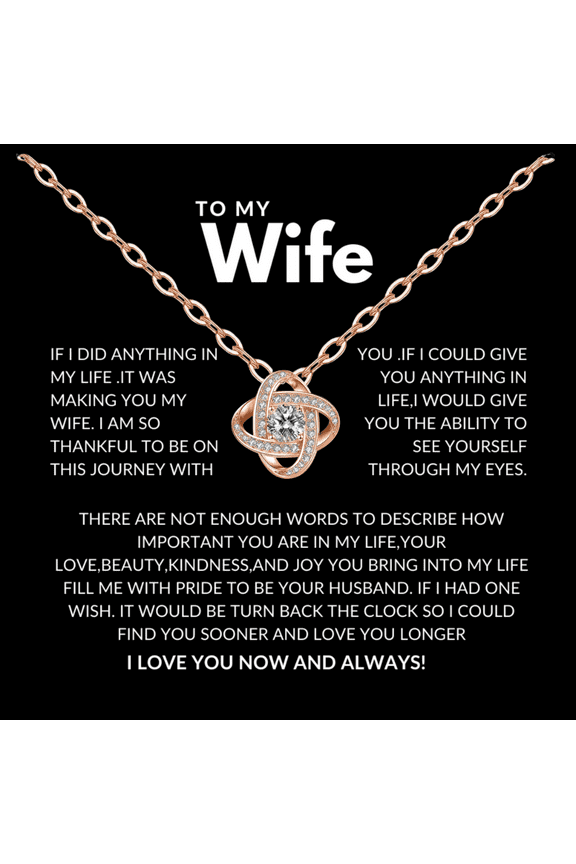 To My Wife Necklace from Husband with Message Card Romantic Gifts for Wife S925 Sterling Silver Necklace for Women, Wife Jewelry Rose Gold, Wife Birthday Anniversary Valentines Mothers Day Gifts