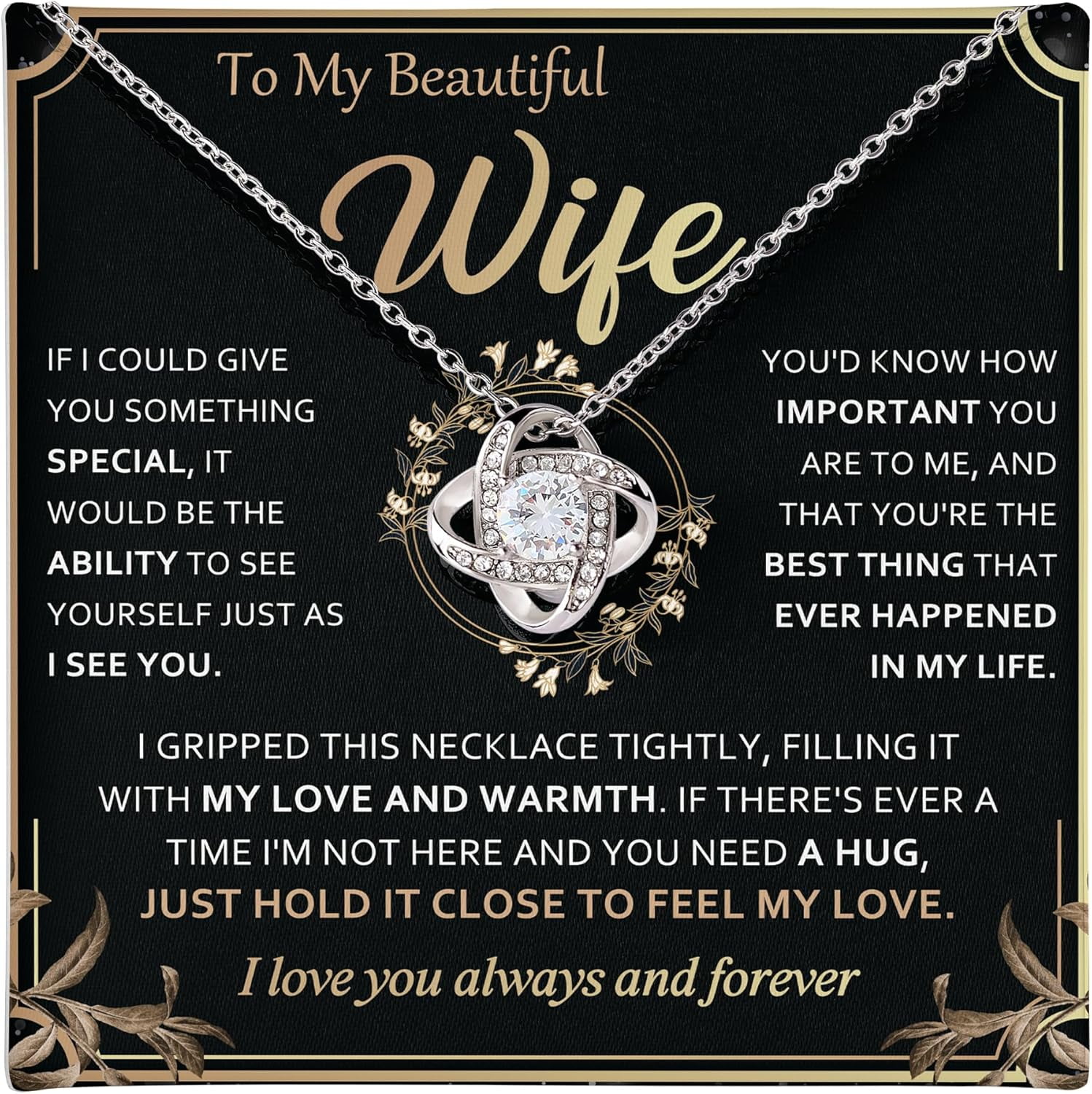 To My Wife Necklace from Husband - Unique Anniversary & Birthday Gift Ideas, Romantic Love Knot Jewelry for Best Wife, Soulmate Present, Beautiful  Future Wife Wedding, Mothers Day Gifts
