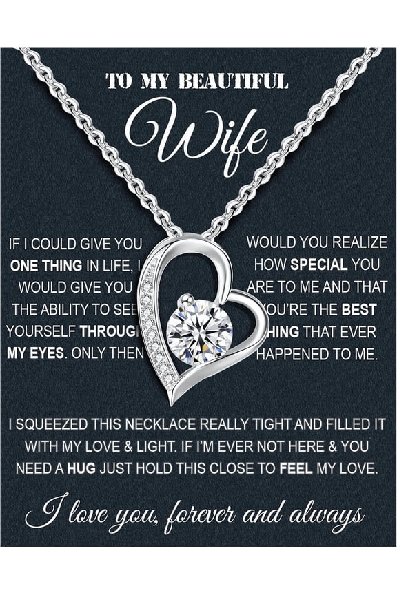 Wife Necklace From Husband To My Wife Necklace Soulmate Necklace For Women Future Wife Jewelry Birthday Christmas Valentine's gifts For Girlfriend Message Card & LED Box