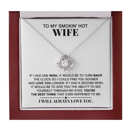 To My Wife Necklace, Pendant Necklace From Husband, Idea For Anniversary, Wife Birthday, Stainless Steel Jewelry, Message Card And Box I Will Always Love You #1419, Gold Love Knot Necklace