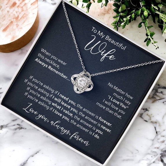 Wife Necklace with Love Letter Card, Love Knot Necklace, Gold Love Knot ...