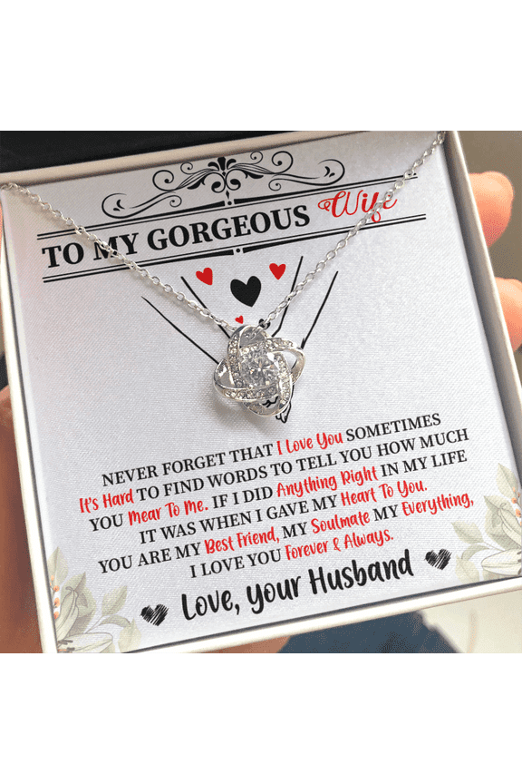 Wife - Never Forget That I Love You Love Knot Necklace Message Card