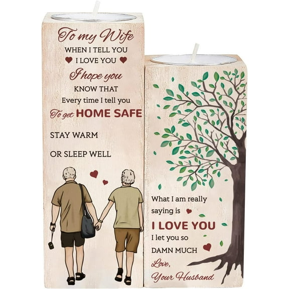to My Wife Personalized Wooden Candle Holder Old Couple Wooden Candlestick Holders Wedding to Wife Birthday Romatic Gift for I Love You Romantic with Tealights