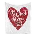 thumbnail image 1 of Wife Soft Flannel Fleece Blanket, My Heart is Wherever You Are Romantic Phrase on a Heart Shape for Valentines Day, Cozy Plush for Indoor and Outdoor Use, 70" x 90", Ruby and White, by Ambesonne, 1 of 5