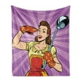 thumbnail image 1 of Wife Soft Flannel Fleece Throw Blanket, Retro Housewife Preparing Dinner Cooking Food Vintage Woman Pop Art Lady in Kitchen, Cozy Plush for Indoor and Outdoor Use, 50" x 60", Multicolor, by Ambesonne, 1 of 5