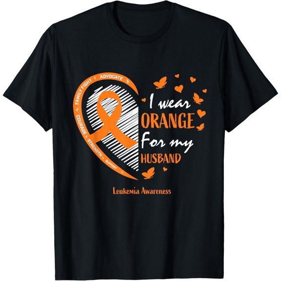 Wife Women I Wear Orange For My Husband Leukemia Awareness T-Shirt