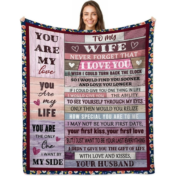 Wife Xmas Gift Ideas, Gift for Wife from Husband, to My Wife Blanket 50'' X 60'', Anniversary and Wedding Gift, Romantic Gift for Her, Birthday Gifts for Wife, Wife Birthday Gift Ideas