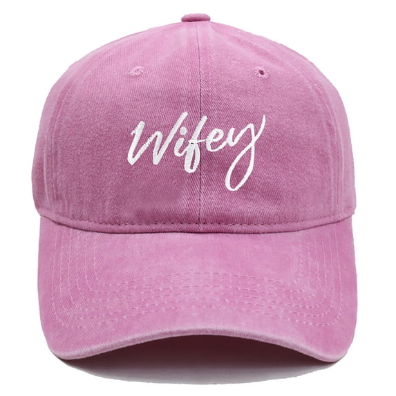 Wifey Embroidered Baseball Cap, Pink Washed Cotton Dad Hat with Cursive Script, Matching Couple Hat Set for Women, Casual Adjustable Sun Hat for Date Night, Anniversary Gift for Her