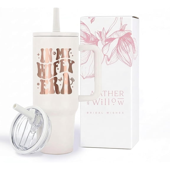 In My Wifey Era Tumbler 40 oz with Flip Straw | Bride Wifey Cup Rose Gold Bride to Be Gifts | Bridal Shower Bachelorette Wedding Engagement Gifts for Wife | Insulated Stainless Steel Coffee Cup