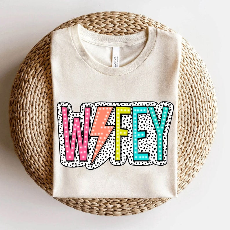 Wifey Lightning Bolt T-Shirt, Doodle Dalmatian Dot Tee, Retro Wifey ...