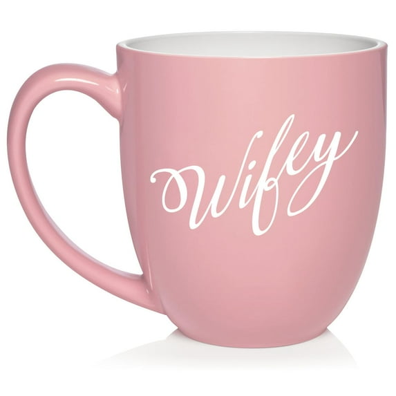 Wifey Wife Ceramic Coffee Mug Tea Cup Gift (16oz Light Pink)