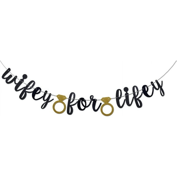 Wifey for Lifey Black Glitter Banner, Bridal Shower, Bacherolette Party Sign Decors ,Pre-Strung Wedding Bachelorette Party Decorations