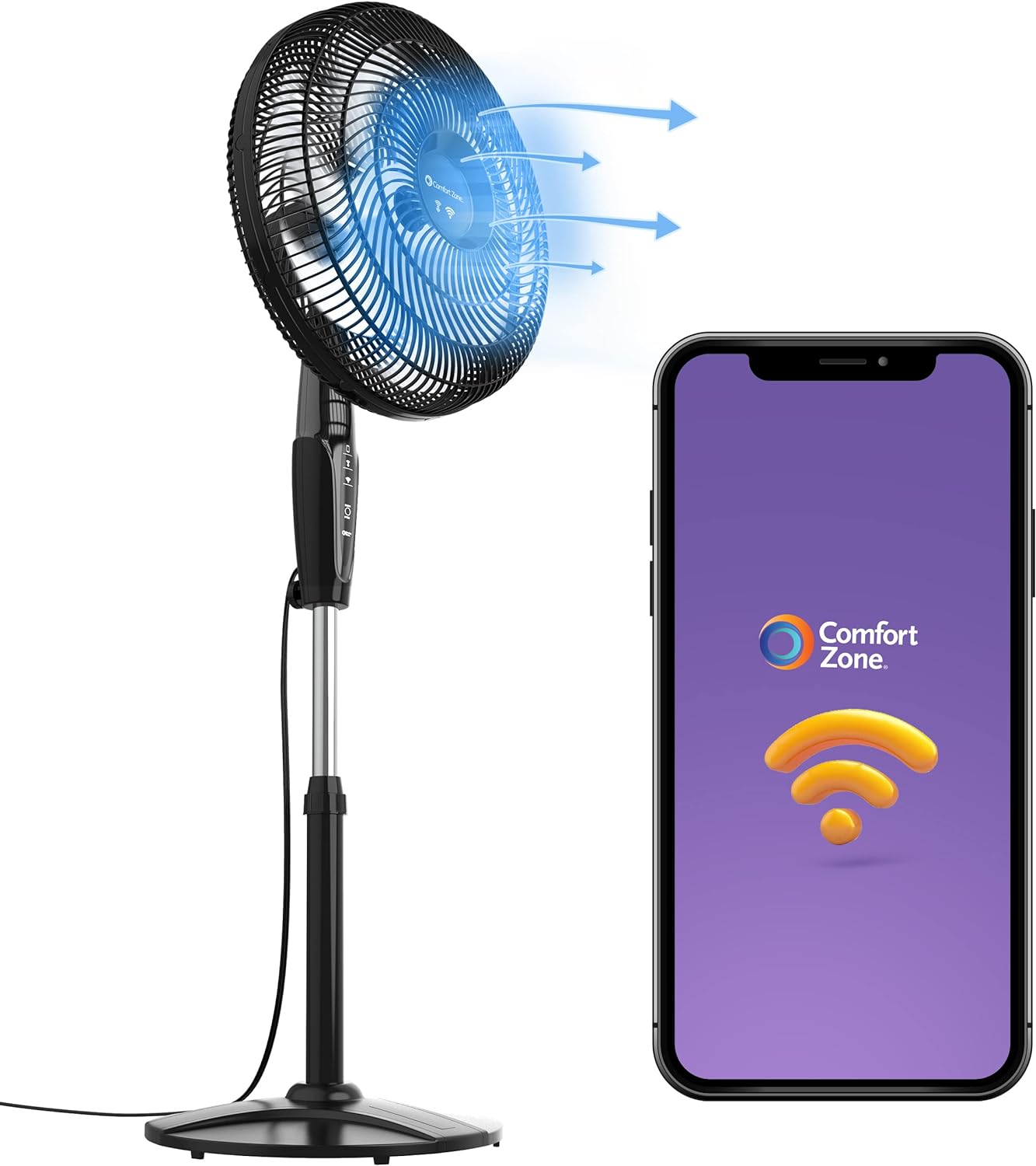 Wifi 3Speed Oscillating Stand Fan, WallMountable, Compatible With