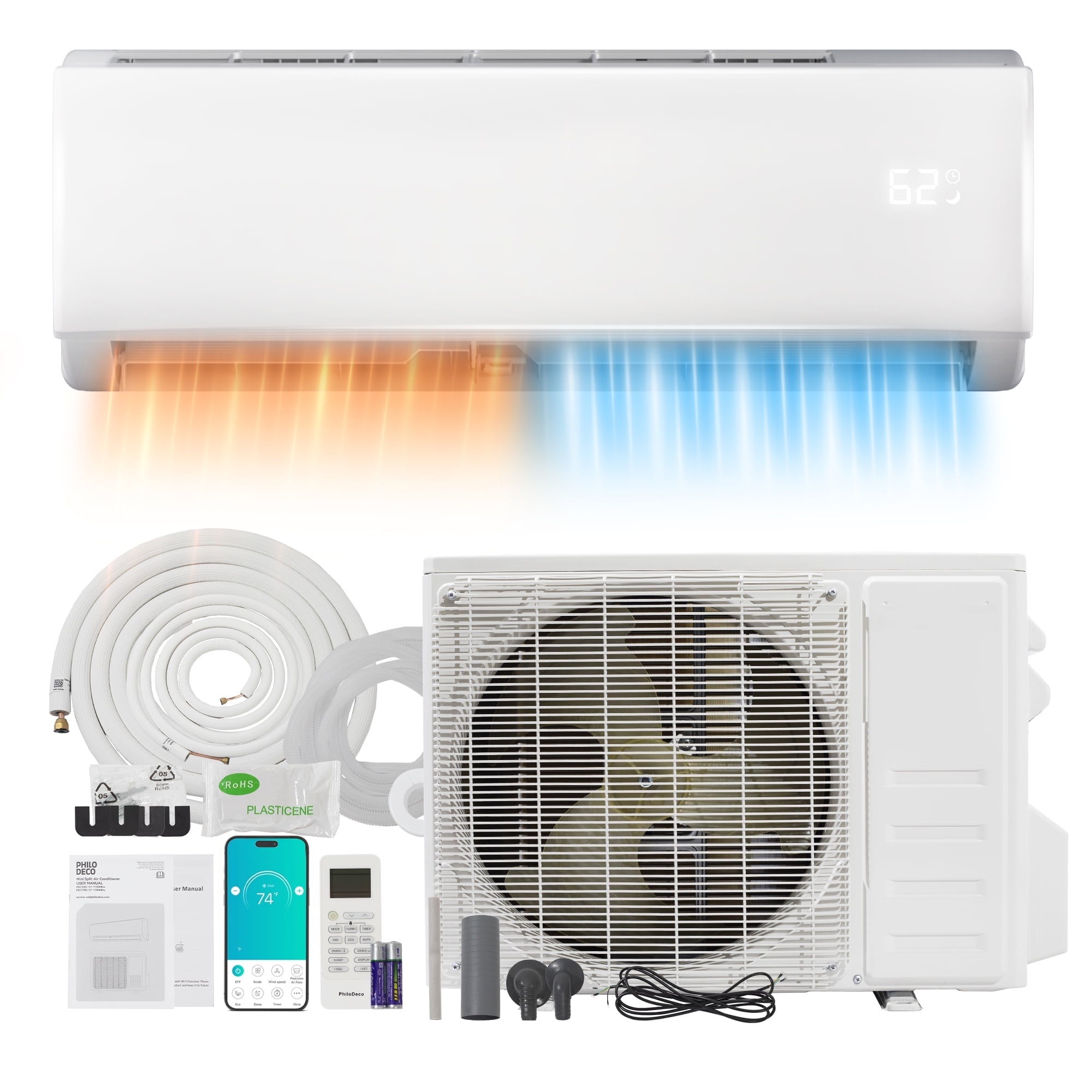 12000 BTU Mini Split Air Conditioner & Heater, Wifi Enabled 115V Energy ...