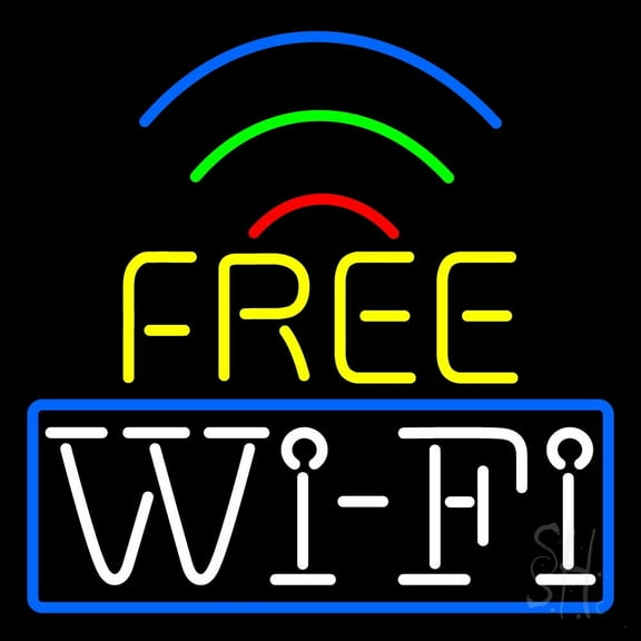 Wifi Free Block With Phone Number 4 LED Neon Sign 24 x 24 - inches, Clear Edge Cut Acrylic Backing, with Dimmer - Bright and Premium built indoor LED Neon Sign for Computer & Electronics store decor.