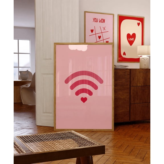 Wifi Heart Pink Minimalist Wall Art Love Signal Tech Internet Decor Unframed Paper Print