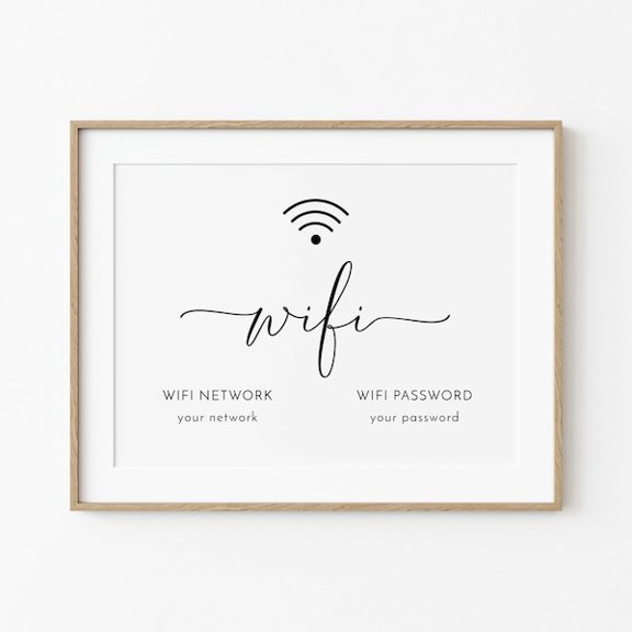 Wifi Password Sign Template, Printable Minimalist Wifi Sign, Editable Modern Wireless Internet Password Poster Landscape,, Unframed Paper Poster 8x10in