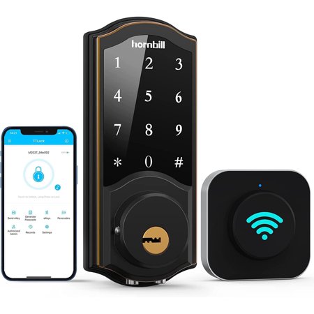 Wifi Smart Locks Deadbolt with Gateway Hub, Hornbill Keyless Entry Front Door Lock Digital Keypad