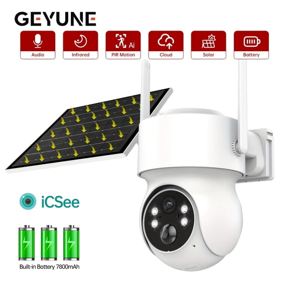 Wifi Solar PTZ Camera Night Vision Human Detection 4MP IP Camera with Solar Panel 7800mAh Battery Recharge ICSee