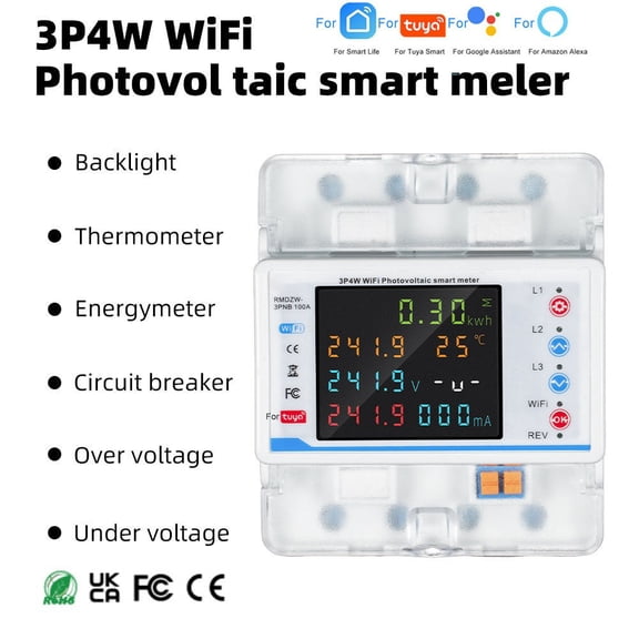 Wifi Three Phase Smart Circuit Breaker Energy Meter Multiple Protection for Tuya