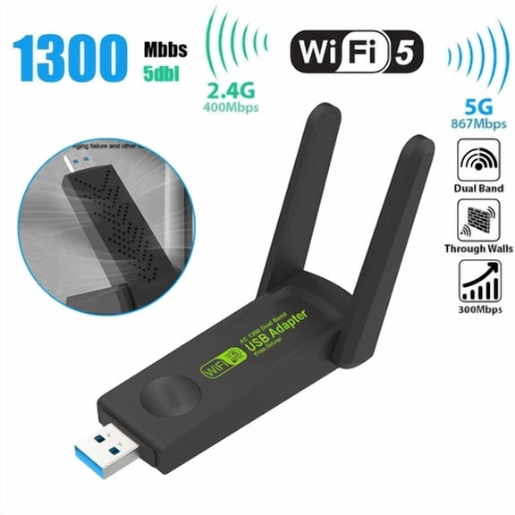 Wifi Usb Adapter 1300Mbps Dual Band 2.4G &5G For Win 7/8/8.1/10/11 Desktop Pc